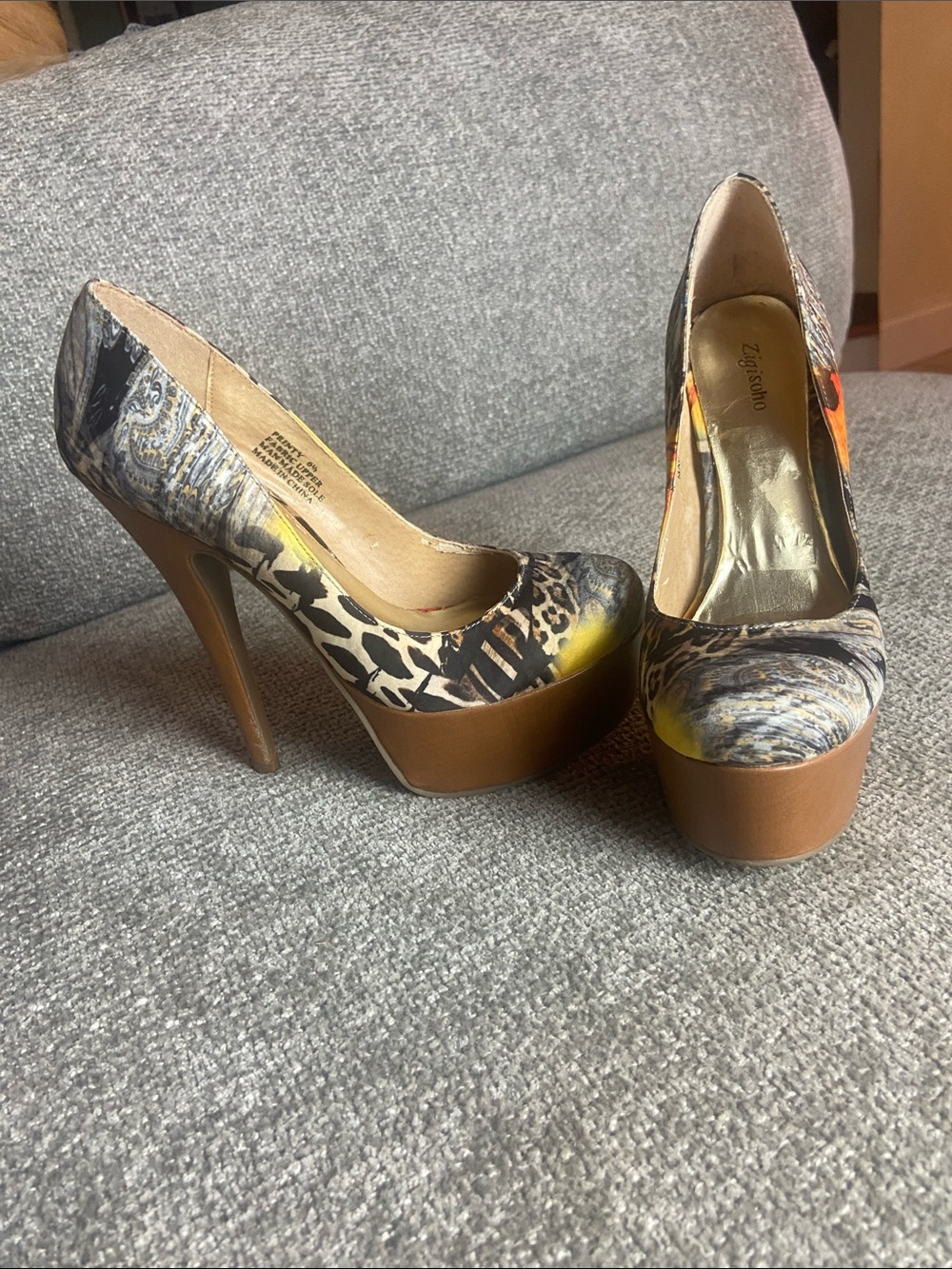 Zigi Soho Brown Multicolor Animal Print Platform Pump size 6 1/2